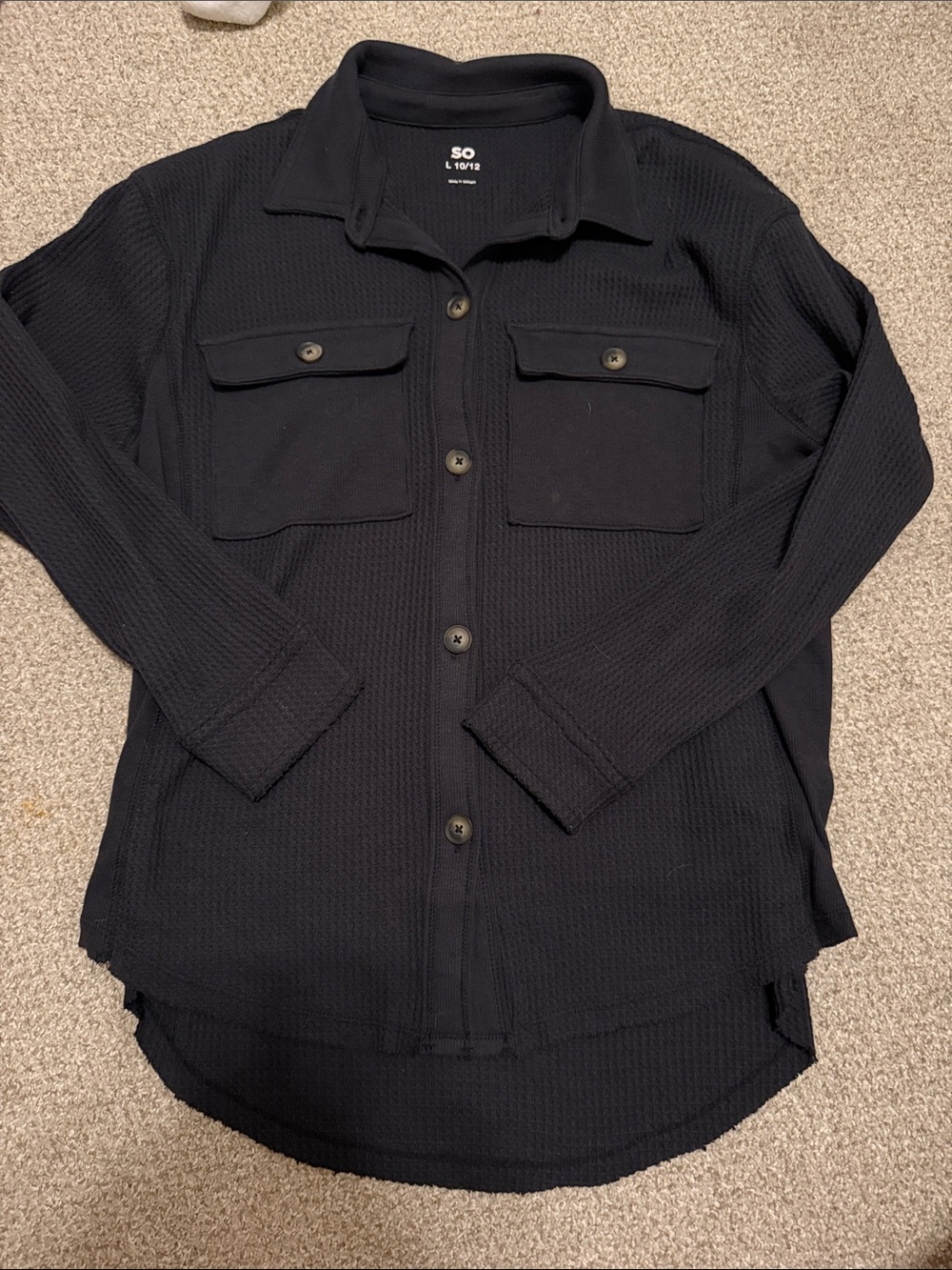 SO Black Waffle Knit Shirt Jacket